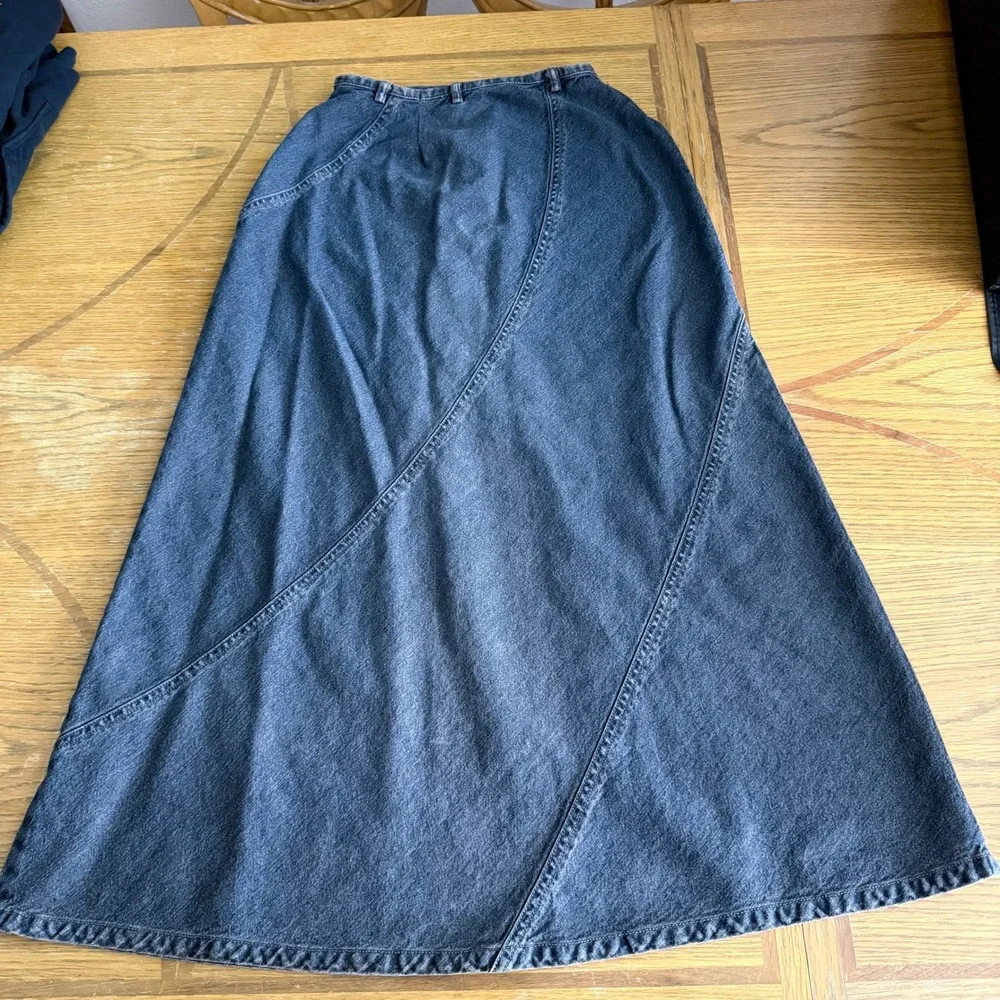 J. Jill Out of the Blue Denim Maxi Skirt Womens 4P Petite Black‎ Cotton A-Line